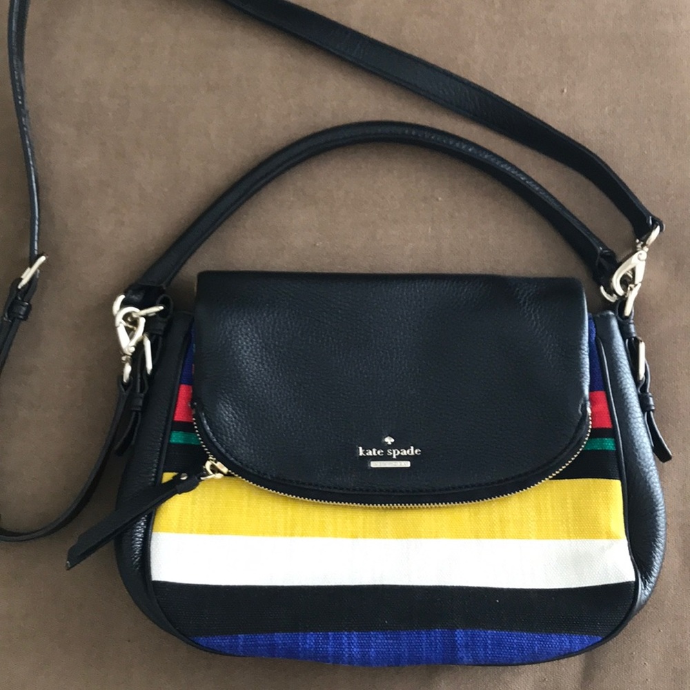 Kate spade stripe canvas and leather crossbody